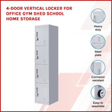 4-Door Vertical Locker for Office Gym Shed School Home Storage