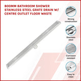 800mm Bathroom Shower Stainless Steel Grate Drain w/Centre outlet Floor Waste