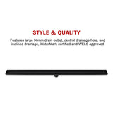 1200mm Tile Insert Bathroom Shower Black Grate Drain w/Centre outlet Floor Waste