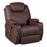 Brown Massage Sofa Chair Recliner 360 Degree Swivel PU Leather Lounge 8 Point Heated