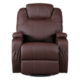 Brown Massage Sofa Chair Recliner 360 Degree Swivel PU Leather Lounge 8 Point Heated