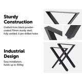 X-Shaped Table Bench Desk Legs Retro Industrial Design Fully Welded - Black