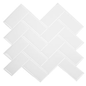 Tiles 3D Peel and Stick Wall Tile Herringbone White (30cm x 30cm x 10 sheets)