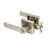 Door Handle Set Lever Lock Function Square Satin Nickel