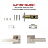 Door Handle Set Lever Lock Function Square Satin Nickel