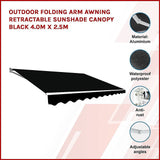 Outdoor Folding Arm Awning Retractable Sunshade Canopy Black 4.0m x 2.5m