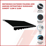 Motorised Outdoor Folding Arm Awning Retractable Sunshade Canopy Black 5.0m x 3.0m