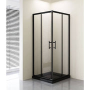 Adjustable Double Sliding Door Glass Shower Screen in Black - Style 2