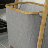 Wall Leaning Ladder Shelf with Laundry Basket Clothes Hamper Bath Towel Rack in Grey