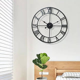 60cm Industrial Large Wall Clock, Round Metal Wall Clocks Roman Numerals Style