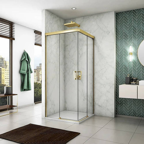 Adjustable 900x1000mm Double Sliding Door Glass Shower Screen in Gold