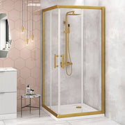 Adjustable Double Sliding Door Glass Shower Screen in Gold - - Style 2