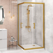 Adjustable Double Sliding Door Glass Shower Screen in Gold - - Style 2