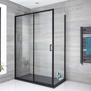 Adjustable 1500x800mm Single Door Corner Sliding Glass Shower Screen in Black