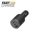 OtterBox Premium Pro Fast Charge - 3 Port Car Charger 72W (USB-C 30W x 2 and USB-A 12W)