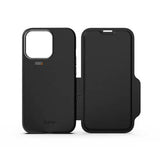 EFM Monaco Leather Wallet Case Armour with D3O 5G Signal Plus - For iPhone 13 Pro (6.1" Pro) - Black/Space Grey