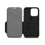 EFM Monaco Leather Wallet Case Armour with D3O 5G Signal Plus - For iPhone 13 Pro (6.1" Pro) - Black/Space Grey