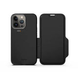 EFM Monaco Leather Wallet Case Armour with D3O 5G Signal Plus - For iPhone 13 Pro (6.1" Pro) - Black/Space Grey