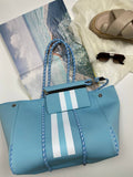 Neoprene Bag - Vegan Tote - 2 Piece Set - Stripe - Light Blue