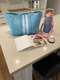Neoprene Bag - Vegan Tote - 2 Piece Set - Stripe - Light Blue