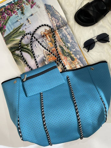 Neoprene Bag - Vegan Tote - 2 Piece Set - Light Blue