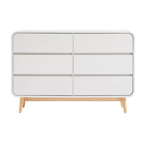 Merlin White Modern Retro Chest of Drawers Cabinet White and Oak