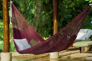 Mayan Legacy King Size Outdoor Cotton Mexican Hammock in Maroon Colour