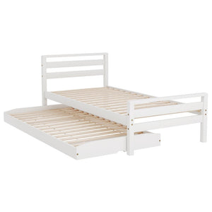 Artiss Bed Frame Single Size 2-in-1 Trundle Wooden White AVIS