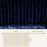Jingle Jollys 6X3M Christmas Curtain Fairy Lights String 600LED Party Wedding CW