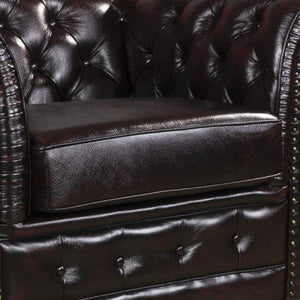Darrahopens.com.au-1 Seater Genuine Leather Upholstery Deep Quilting Pocket Spring Button Studding Sofa Lounge Set for Living Room Couch In Burgandy Colour