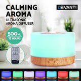 darrahopens Appliances > Aroma Diffusers & Humidifiers DEVANTI Aroma Diffuser Aromatherapy LED Night Light Air Humidifier Purifier Round Light Wood Grain 500ml Remote Control