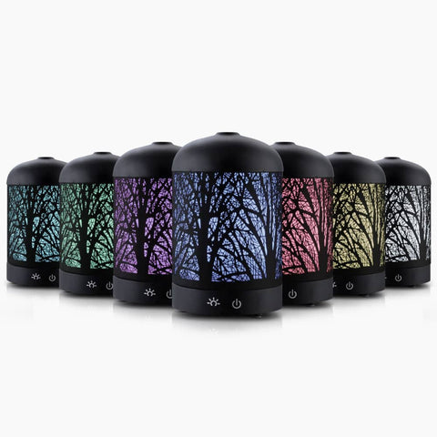 darrahopens Appliances > Aroma Diffusers & Humidifiers DEVANTI Aroma Diffuser Aromatherapy LED Night Light Iron Air Humidifier Black Forrest Pattern 160ml