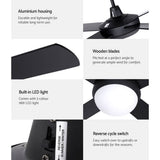 darrahopens Appliances > Fans Devanti 52'' Ceiling Fan w/Light w/Remote Timer - Black