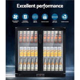 darrahopens Appliances > Fridges Devanti Bar Fridge 2 Glass Door Commercial Display Freeer Drink Beverage Cooler Black
