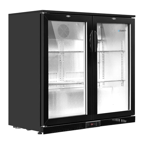 darrahopens Appliances > Fridges Devanti Bar Fridge 2 Glass Door Commercial Display Freeer Drink Beverage Cooler Black
