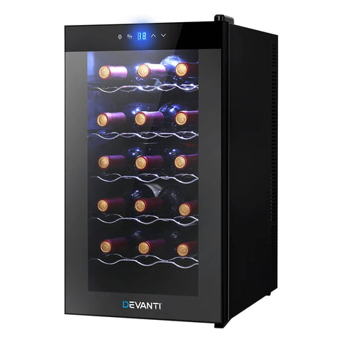 darrahopens Appliances > Fridges Devanti Wine Cooler 18 Bottles Glass Door Beverage Cooler Thermoelectric Fridge Black