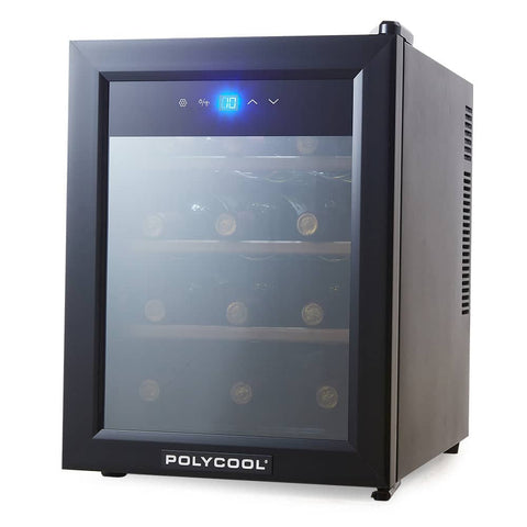 Darrahopens Appliances > Fridges POLYCOOL 33L 12 Bottle Wine Bar Fridge Countertop Cooler Compressor Mirrored Glass Door, Black