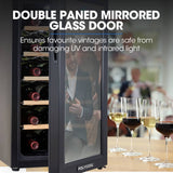 Darrahopens Appliances > Fridges POLYCOOL 47L 18 Bottle Wine Bar Fridge Countertop Cooler Compressor Mirrored Glass Door, Black