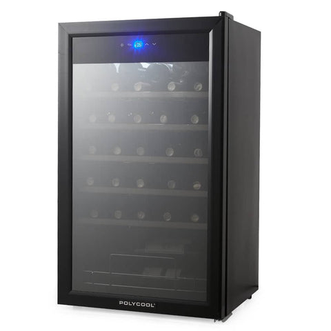 Darrahopens Appliances > Fridges POLYCOOL 95L 34 Bottle Wine Bar Fridge Underbench Cooler Compressor Glass Door, Black