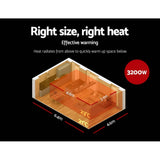 darrahopens Appliances > Heaters Devanti Electric Infrared Radiant Strip Heater 3200W Panel Heat Bar Remote Control