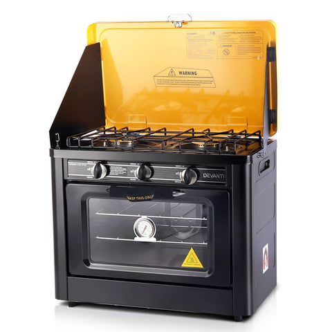 darrahopens Appliances > Kitchen Appliances Devanti 3 Burner Portable Oven - Black & Yellow