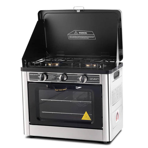darrahopens Appliances > Kitchen Appliances Devanti 3 Burner Portable Oven - Silver & Black