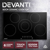 darrahopens Appliances > Kitchen Appliances Devanti 90cm Ceramic Cooktop Electric Cook Top 5 Burner Stove Hob Touch Control 6-Zones