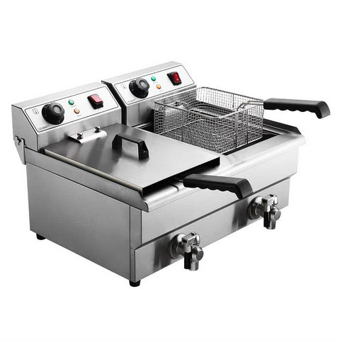 darrahopens Appliances > Kitchen Appliances Devanti Commercial Electric Deep Fryer Twin Frying Basket Chip Cooker Countertop
