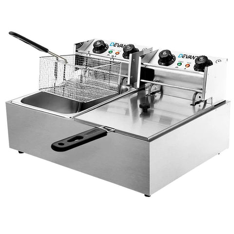 darrahopens Appliances > Kitchen Appliances Devanti Electric Commercial Deep Fryer Twin Frying Basket Chip Cooker Kitchen