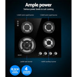 darrahopens Appliances > Kitchen Appliances Devanti Gas Cooktop 60cm 4 Burner Ceramic Glass Cook Top Stove Hob Cooker LPG NG Black