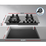 darrahopens Appliances > Kitchen Appliances Devanti Gas Cooktop 60cm 4 Burner Ceramic Glass Cook Top Stove Hob Cooker LPG NG Black