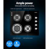 darrahopens Appliances > Kitchen Appliances Devanti Gas Cooktop 60cm 4 Burner Glass Cook Top Cooker Stove Hob NG LPG Black