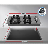 darrahopens Appliances > Kitchen Appliances Devanti Gas Cooktop 60cm 4 Burner Glass Cook Top Cooker Stove Hob NG LPG Black