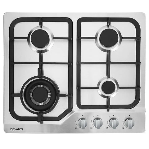 darrahopens Appliances > Kitchen Appliances Devanti Gas Cooktop 60cm Gas Stove Cooker 4 Burner Cook Top Konbs NG LPG Steel